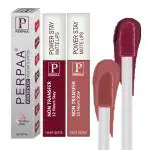 PERPAA Powerstay Matte Liquid Lipstick Makeup, Matte liquid Long-Lasting Wear Non-Stick Cup Not Fade Waterproof Lipstick Combo of 2 Cherry Red & Innocent Nude (5ml Each)