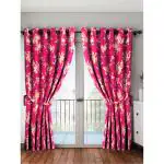 Floral Printed Eyelet Curtain Polyester Long Door Pack of 1 -Pink