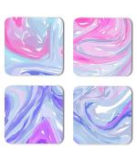 Whats Your Kick Marble Texure Pink And White Paint Texure Design Printed Set of 4 Coaster With Metal Stand