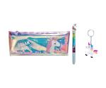 SAMVARDHAN Unicorn Water Pencil Pouch/Water Pen & Key-Chain Combo Gift Pack for Girl's Birthday Return Gifts (Plastic,Pack of 3, Pink)