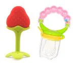 Manan Shopee Kids Strawberry, Green Silicone Teether With Baby Fruit Nibbler Pacifier (Pack Of 2)