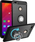 Unistuff Back Case Cover for Lenovo A5 with Magnetic Kickstand | Premium Matte Finish | Camera Bump Protection | Rubberized Ring Cover - Night Black, 76570