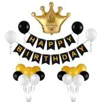 Grand Shop Golden, Black Foil Large King Crown Foil Balloon, Happy Birthday Bunting Flag Banner, Balloons