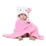 BUMTUM Baby Soft Cotton Hooded Bath Towel, Ultra Absorbent, For Newborn Babies (Pink Kitty)