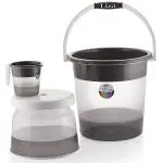 Tedemel Plastic Bucket, Tub & Mug Bathroom Set 3 pcs, Heavy Duty, Large Capacity (Grey)