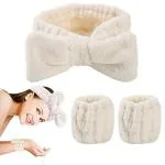 KATHIYAWADI 3 Pcs Headband and Wristband Set, Microfiber Wrist, Wrist Wash Bands, Skincare Headbands Makeup Headband with Wrist Band, Facial Headband Face Wash Wristbands for Washing Face