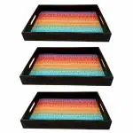 ANGIRA HANDICRAFTS Handmade Wooden Tray with Handprinted Designs Serving Trays Set of 3 Tray