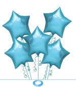 AMFIN (Pack of 5) Blue Star Shape Foil Balloon with Ribbon for 1st Birthday Boys Party Decorations / Balloons for Baby Boy Arrival Decoration Items - Blue