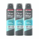 Dove Men Care Clean Comfort Dry Spray Antiperspirant Long Lasting Refreshing Deodorant, 150 ml - Pack of 3