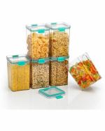 Welldone Transparent Green Plastic Grocery Container - 1400ml (Pack Of 6)