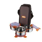 Priyaj Stainless Steel Lunch Box Set GlitzPolo Vertical Series 3 Containers (480ml each) with Thermoware Jacket bag|Air Tight Container lid & LeakProof Tiffin Box|Office School Travel Lunch Box Orange