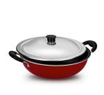 Non Stick Kadai 2ltr (2.6 mm thickness) with stainless steel lid ,Red, Aluminum,heavy weight