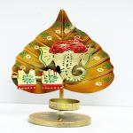 KREATIVE HOUSE  Home Decoration Ganesha Candle Holder T Light for Diwali - Light Decor - Home Decoration Ganesha Status on Leaf Shape Candle Holder (Yellow)