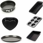 Xacton Heart, Round and Square Carbon Steel Cake Mould Set - 3 Different Shape Cake Mould, 6 Slot Mould Tray with 1 Bread Mould and 1 Pizza Tray