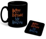 Whats Your Kick Happy Birthday Mr Amazing Quotes Printed Black Patch Ceramic Coffee Mug With Coaster 325 ML