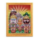 BM TRADERS Lord Jagannath, Bala Bhadra and Subhadra Sparkle Print Digital Photo in Religious Golden Wall Hanging Frame Big (14 x 18 inch)