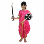 Kaku Fancy Dresses National Hero Jhasi Ki Rani Fancy Dress For Girls | Freedom Fighter Rani Laxmi Bai Costume For Independence Day & Republic Day -Magenta, 3-4 Years, for Girls