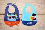 The Little Lookers Navy Blue & Sky Blue Silicone Adjustable Strap Feeding Bib (Pack of 2)