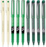 Pilot Hi-Tecpoint 05, V5 and V5 Grip Extra Fine Point Liquid Ink Pen | Tip Size - 0.5 MM | Unique Dimple Tip Technology | Ink Colour - Green - 2 05, 3 V5 and 4 V5 Grip | Pack of 9
