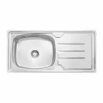 Ruhe Drainboard 42 x 20 x 9 inches Kitchen Sink | 304-Grade Stainless Steel Oval Single Bowl with Drainboard Kitchen Sink | Glossy Finish | Including Sink Coupling and Waste Pipe