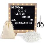 Climberty 10X10 Inches Felt Letter Board With Led Lights For Sign Message, Announcement, Wall Decor, Changeable Message Board With Stand, 340 White Letters & Symbols, Scissors And Drawstring Bag