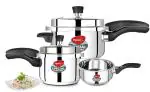 Pigeon By Stovekraft Silver Stainless Steel By Special Pressure Cooker With Outer Lid Induction And Gas Stove Compatible, 2 L, 3 L , 5 L (Set Of 3)