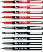 Pilot Hi-Tecpoint V5 Extra Fine Point Liquid Ink Pen | Tip Size - 0.5 MM | Unique Dimple Tip Technology | Ink Colour - 5 Black and 5 Red | Pack of 10