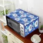 Dakshya Industries PVC Flower Design (36 Inch X 14 Inch ) 3- Layered Microwave Oven Cover With 4 Utility Pockets for upto 30L ( Blue )