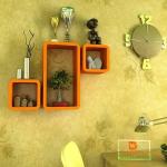 webshoppee Webshoppee Cube & 1 Rectangle Shape Mounted Rack Shelves/Shelf High Quality Wooden Home Decor Wall Shelf Wooden Wall Shelf (Number of Shelves - 3, Orange) Wooden Wall Shelf (Number of Shelves - 3, Orange)