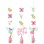Tiki Times Fairy Forest Hanging Cutouts with Tassels 18cm x 92cm 3pk , Fairy Party Theme for Girls Birthday Parties