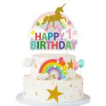 Zyozique Unicorn 1st Birthday Cake Topper, Unicorn One Cake Topper, Magic Unicorn Cake Decor, Unicorn Baby Girl First Birthday Party Decoration - (Pack of 1)
