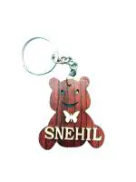 HIGAR Teddy Personalized Premium Wooden Key Chain Keyring With Name For Kids (Pack Of 5)