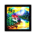 Generic Wood Framed Poster Of Hand Painted Landscape Scenery-16827, 13 X 13 Inch