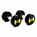 RUBX Rubber Coated Professional Round Dumbbells, (Black, Pack of 2) (Yellow, 25 Kg x 2pc (Total = 50 kg))