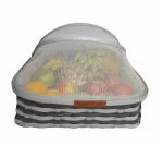 Saffron Decors Travel-Friendly PVC Fruit Basket with Net Cover, Easy to Clean, Washable, Best for Gifting, Picnic, Protects from Dust, Mosquitoes & Flies, Manitains Circulation of Air (Large, Grey-Brown)- 35.5X23X30.5 cm