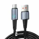 Saffron Moonlight Series 66W /6A USB A to Type C, Braided Sync/Quick Charging Cable, 3.3 Feet (1 M), Supports QC 2.0/3.0 Fast Charging, Rapid Data Transmission Silver