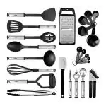 Agaro Galaxy 24 Pcs Kitchen Utensils Set, Nylon And Stainless Steel, Heat Resistant, Kitchen Cooking Utensils, Cookware Set With Spatula, Black