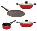 Nirlon 4 pcs of Red and Black Scratch Resistance Non-stick Aluminium Kitchenware Cooking Utensil Combo Set, Standard