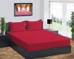 Tranquilord Burgundy Cotton King Size Fitted Bedsheet With 2 Pillow Covers, 78X72 Inch
