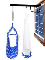 VParents Sunny Baby Swing Cradle with Mosquito net Spring and Metal Window Cradle Hanger (Blue)