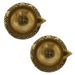 Swastik Laxmi Brass Diya Indian Diwali Oil Lamp Made in India Decorative Diyas - Gold (2)