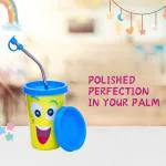 Adore Blissful! The Character Printed Steel Tumbler with Straw Lid Cap, Straw, Straw Brush set- 350ml- Smiley