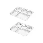 Fableart Heavy Stainless Steel 5 Compartment Rectangular Dinner Plates- Silver (34 cm), Pack of 2pcs