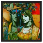 RITWIKA ART AND CRAFT Radha Krishna Standing Love Modern Abstract Wall Art Religious Painting with Black Frame | Size 13.5 x 13.5 inch, Set of 1 (Multi Colour)