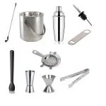 Dynore Stainless Steel 10 Pcs Bartender Martini Kit Set- Teardrop, Ice Bucket, Cocktail Shaker, Bottle Opener, Wine Pourer, Ice Tong,2 Peg Measure, PVC Muddler, Cocktail Strainer