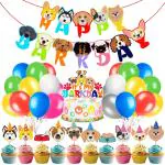 Zyozique 37 pcs Dog Birthday Decorations Including Birthday Banners, Cake Toppers, Cupcake Toppers, Balloons, for Dog Paw Print Birthday Party Supplies and Baby Shower Decorations