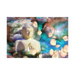 SHASWAT ART Buddha with Colorful Background and Rose Petals Painting Sparkle Coated Self Adhesive Wallpaper Without Frame Digital Reprint 24 inch x 36 inch Painting