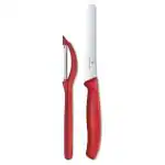 Victorinox, Swiss Classic, Kitchen Knife, Set of 2, Sharp Wavy Edge, 11cm Knife and Stainless Steel Universal Peeler, Red, Swiss Made