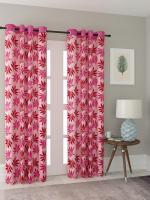 Cortina Supreme Pink Floral Polyester Long Door Curtain 9x4 ft Pack of 2 (Design 6)
