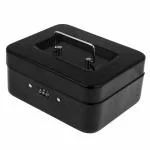 Crevizon Combination Lock Note and Coin Safe Box, Portable Large Double Layer Removable Change Tray Cash Deposit Tin- (8 Inch-Black